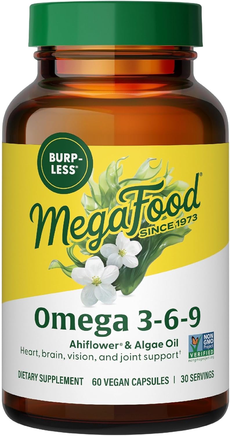 Megafood Vegan Omega 3 6 9 - Burp-Less Supplement - 600 Mg Plant-Based Omega-3 & 150 Mg Dha Per Serving - Heart, Brain, Vision & Joint Support - Fish Oil Alternative - 60 Capsules, 30 Servings