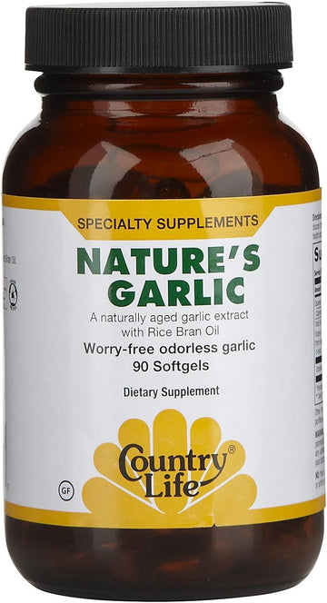 Country Life Nature's Garlic, 500mg Garlic Equivalent, 90 Softgels, Certified Gluten Free : Health & Household