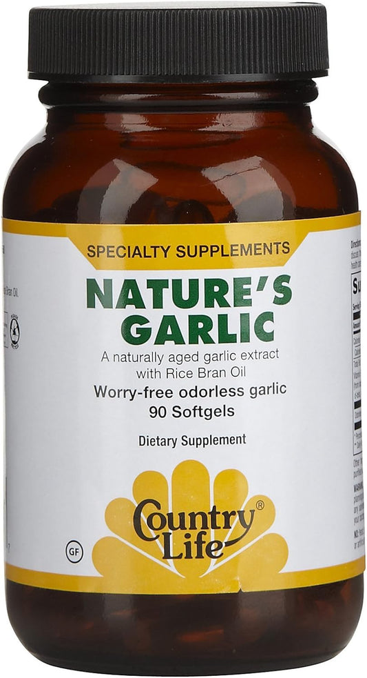 Country Life Nature's Garlic, 500mg Garlic Equivalent, 90 Softgels, Certified Gluten Free : Health & Household