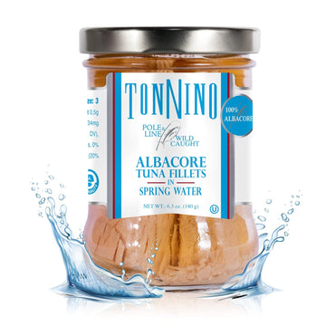 Tonnino Albacore Tuna in Water 6.3 oz - Premium 6-Pack Omega-3 Rich, High Protein, Gluten-Free, Ready-to-Eat Tuna Packets for Tuna Salad, Tuna Fish Alternative to Salmon, Kosher, Pole & Line Caught