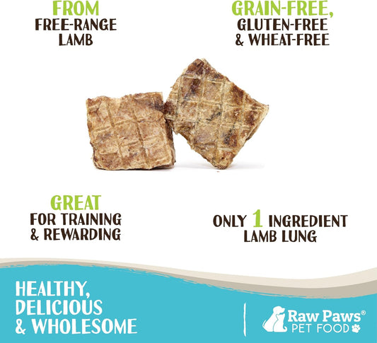 Raw Paws Lamb Lung Treats For Dogs, 8-Oz - Packed In Usa - Free Range Dehydrated Lamb Lung Treats For Dogs - Crunchy Natural Lamb Lung Bites - Dog Treat Lamb Lung Training Treats - Lamb Lung Filets