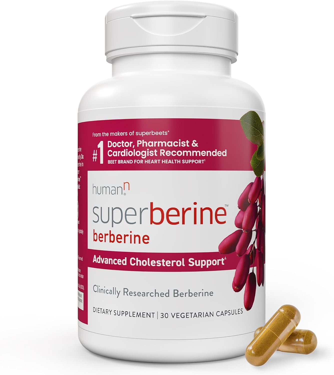 Humann Superberine Berberine Supplement - Cholesterol & Metabolic Clinically Researched Support - High Absorbency, Concentrated Dose Formula With Olive Leaf Extract - 30 Capsules