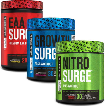 Jacked Factory Nitrosurge Pre Workout, Eaa Surge Essential Amino Acids, Growth Surge Post Workout Muscle Builder Bundle