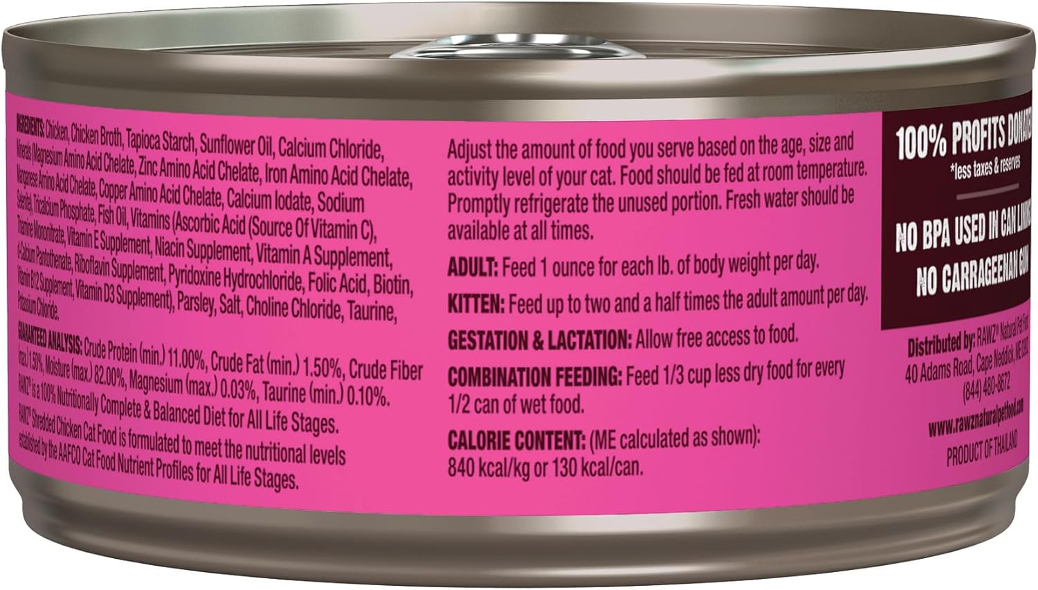 Rawz Natural Premium Shredded Canned Cat Wet Food - Made with Real Meat Ingredients No BPA or Gums - 5.5oz Cans 24 Count (Chicken) : Pet Supplies