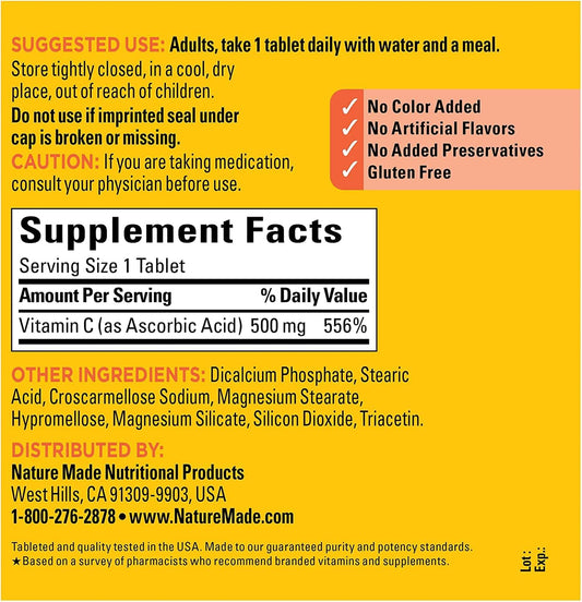 Nature Made Vitamin C 500Mg Tablets, 500 Count Value Size, For Immune Support, Gluten Free (Pack Of 3)