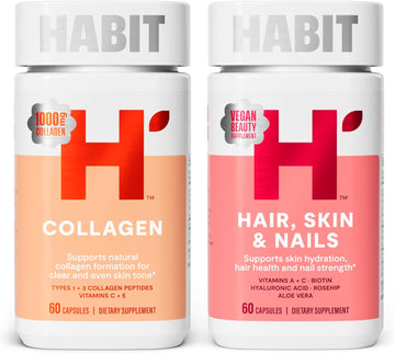 Habit Inner Beauty Bundle - Collagen (60 Capsules) + Hair Skin & Nails (60 Capsules), Supports Skin Hydration & Integrity, Hair & Nail Strength, Non Gmo