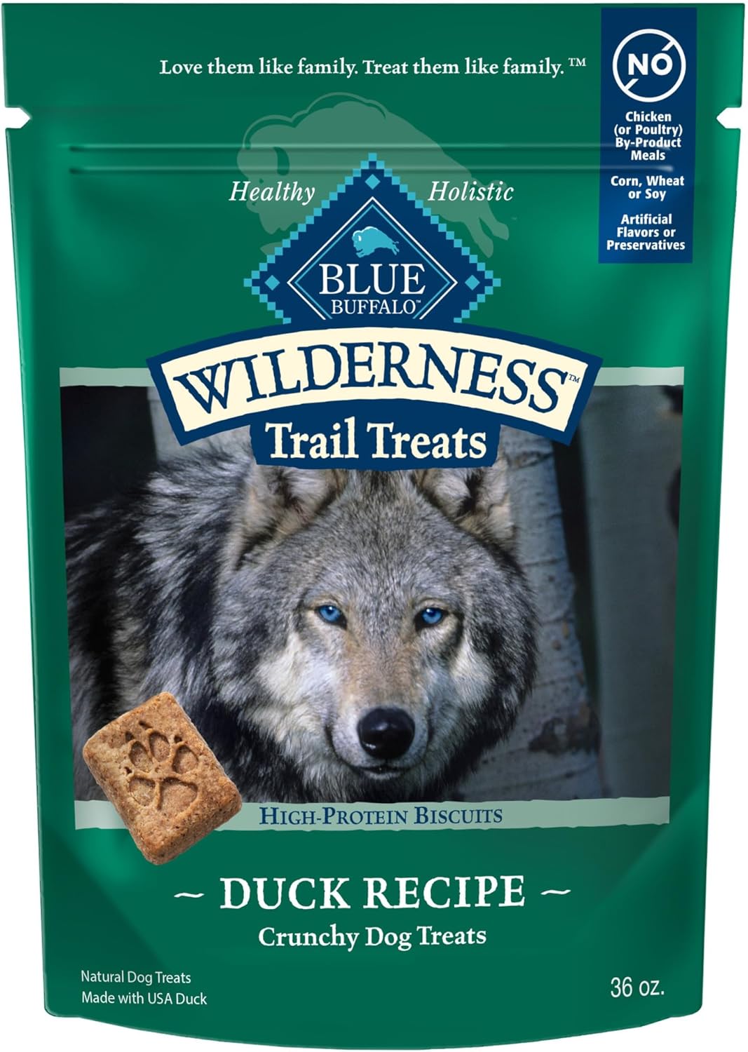 Blue Buffalo Wilderness Trail Treats High Protein Grain Free Dog Biscuits Crunchy Dog Treats, Duck Recipe, 36-Oz Bag