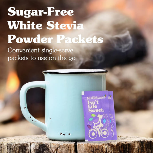 Nunaturals White Stevia Powder Packets, Single-Serve, Zero Calorie Sugar Substitute, 100 Count (Pack Of 2)