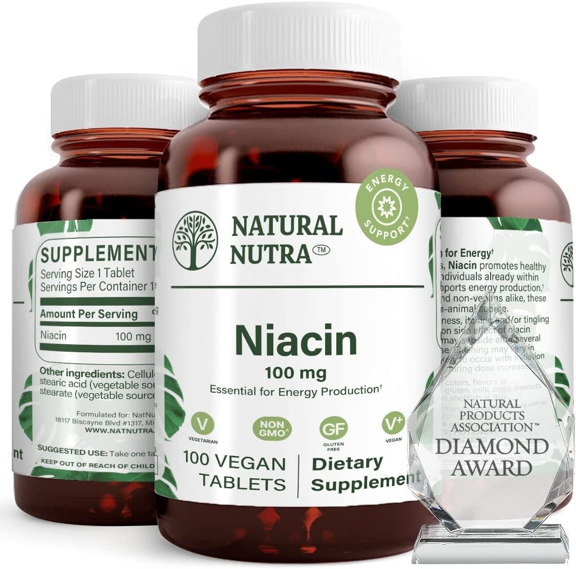 Natural Nutra Niacin As Nicotinic Acid (Vitamin B3) Supplement For Energy, Helps Improve Digestion And Brain Function, Non-Gmo, Gluten-Free, 100 Mg, 100 Tablets (Pack Of 2)