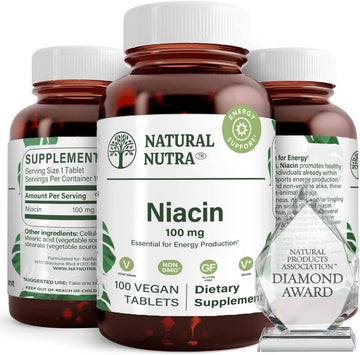 Natural Nutra Niacin As Nicotinic Acid (Vitamin B3) Supplement For Energy, Helps Improve Digestion And Brain Function, Non-Gmo, Gluten-Free, 100 Mg, 100 Tablets (Pack Of 2)