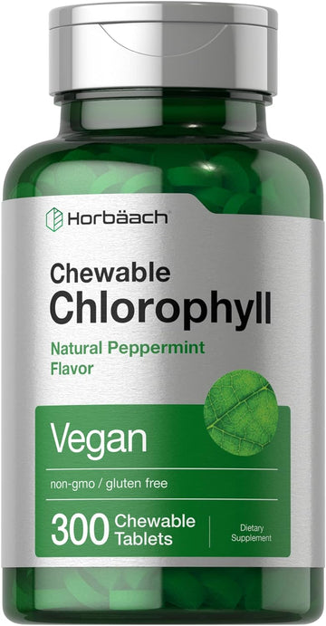 Horbäach Chlorophyll Tablets | 300 Chewables | Natural Peppermint Flavor | Vegan, Non-Gmo & Gluten Free