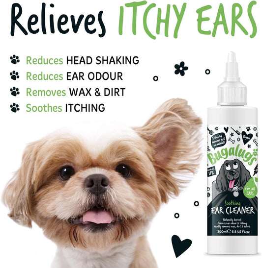 BUGALUGS Ear Cleaner, Dog & Cat Ear Cleaner Solution Softens & Removes Wax, Remedy For Ear Hygiene, Non-Toxic Dog & Cat Ear Drops, Alcohol-Free Stop Head Shaking with Easy Applicator?5056176297541