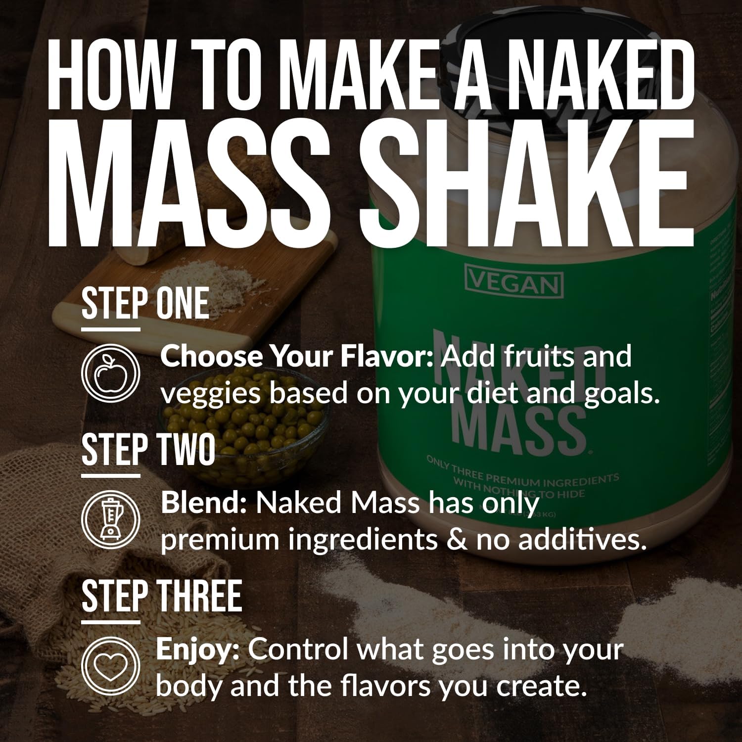 NAKED Chocolate Peanut Butter Vegan Mass - 1,290 Calories, Nothing Artificial, All Natural Chocolate PB Weight Gainer Protein Powder - 8LB Bulk, GMO Free, Gluten Free & Soy Free - 11 Servings : Health & Household