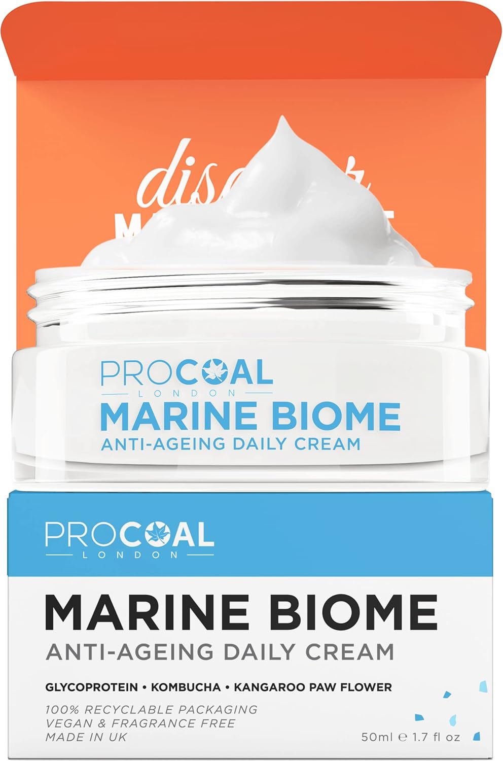 New Face Cream, Marine Biome Daily Face Cream 50Ml By Procoal - Anti Ageing Cream, Face Moisturiser For Women & Men, Vegan, Fragrance Free, Made In Uk