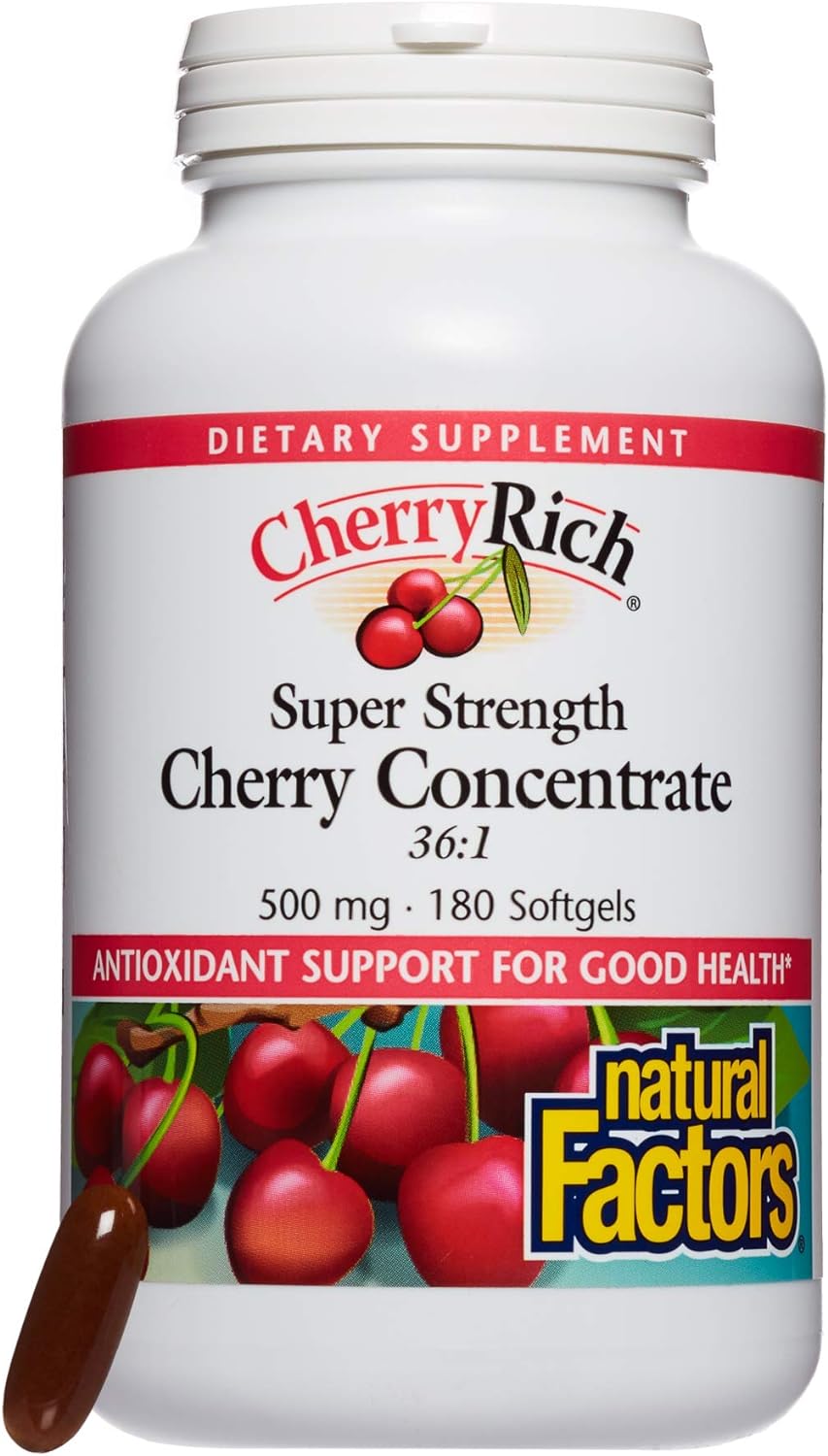 CherryRich by Natural Factors, Super Strength Cherry Concentrate, Antioxidant Support for Healthy Joints and Uric Acid Metabolism, 180 softgels (180 servings)