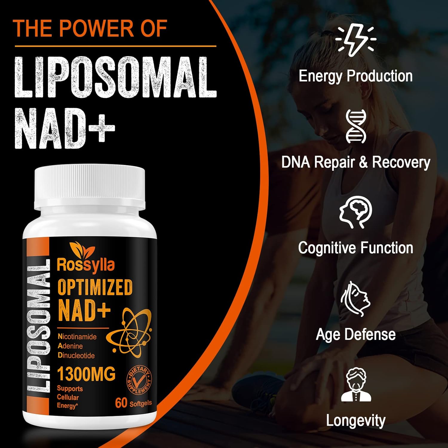 Rossylla 1300 Mg Liposomal Nad+ Supplement | Highest Absorption | Purest Nad Supplemet To Boost Nad+ Effetively | Boosting Nad+ Supplement For Aging Defese, Cellular Energy, Longevity | 180 Count : Health & Household