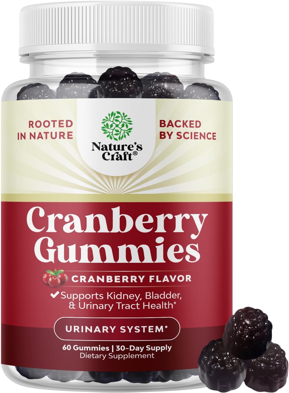 Natural Cranberry Gummies For Women And Men - Extra Strength Delicious Antioxidant Cranberry Chews For Urinary Tract Health Kidney Support Bladder & Immune Health - Vegan Gluten & Gelatin Free