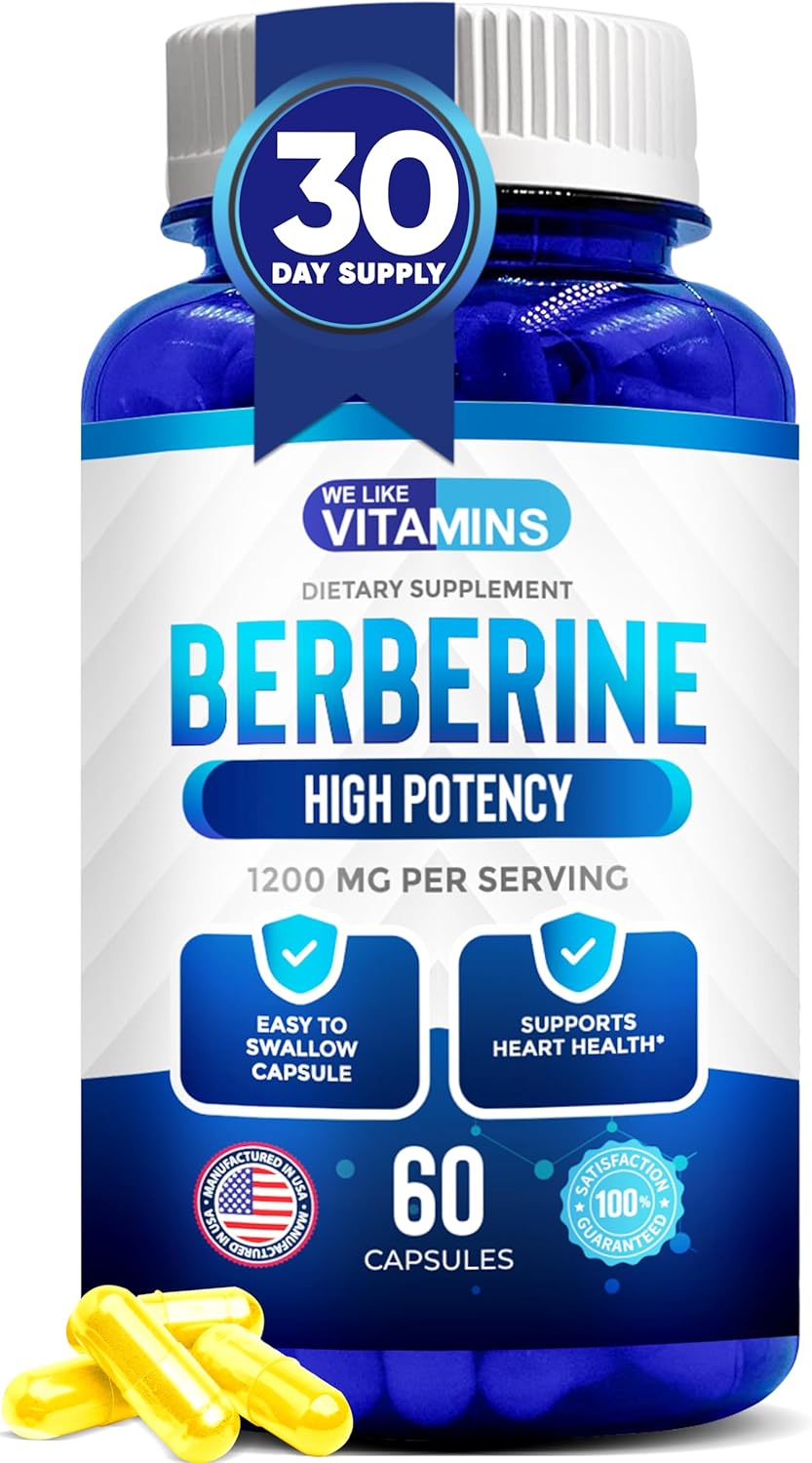 We Like Vitamins Max Strength Berberine Supplement 1200Mg - 60 Berberina Gluten-Free Vegetarian Capsules - 1200Mg Per Serving, 30 Servings