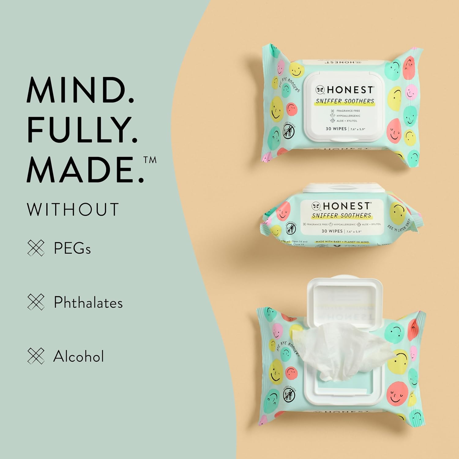 The Honest Company Plant-Based Snot Removing Wipes | Soothing Nose + Face Wipes with Aloe | Hypoallergenic for Sensitive Skin, EWG Verified | Fragrance Free, 30 Count