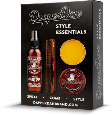 Dapper Dan Style Essentials Gift Pack, With Medium Hold Medium Shine Deluxe Pomade 100Ml, Texturising Sea Salt Spray 200Ml And Hand Made Styling Comb