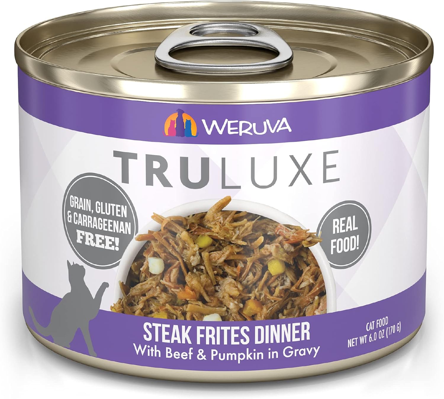 Weruva Truluxe Cat Food, Steak Frites Dinner With Beef & Pumpkin In Gravy, 6Oz Can (Pack Of 24)