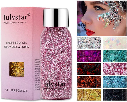 Julystar Beauty Colorful Stage Makeup Flash Eye Shadow Liquid Face Body Sequins Gel Liquid Eye Shadow Makeup (02#)