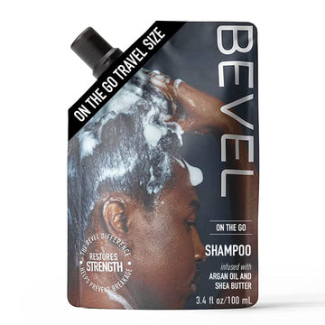 Bevel Shampoo for Men, Sulfate Free, For Textured Hair with Moisturizing Coconut Oil and Shea Butter, Detangles Course and Curly Hair, Travel Essentials, TSA friendly, 3.4oz