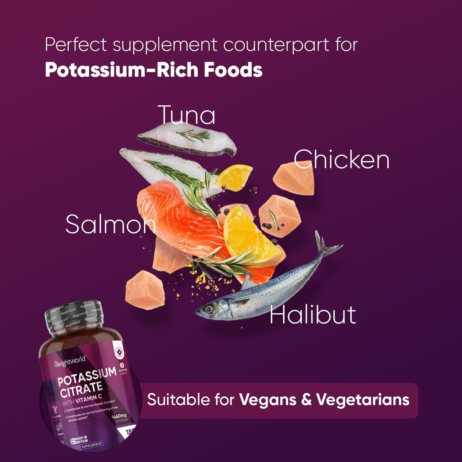 Potassium Supplement High Strength 1460mg with Vitamin C - Electrolytes Tablets - 3 Months Supply - 180 Vegan Potassium Tablets for Muscle Function - Natural Electrolytes Support - Superior Absorption : Amazon.co.uk: Health & Personal Care