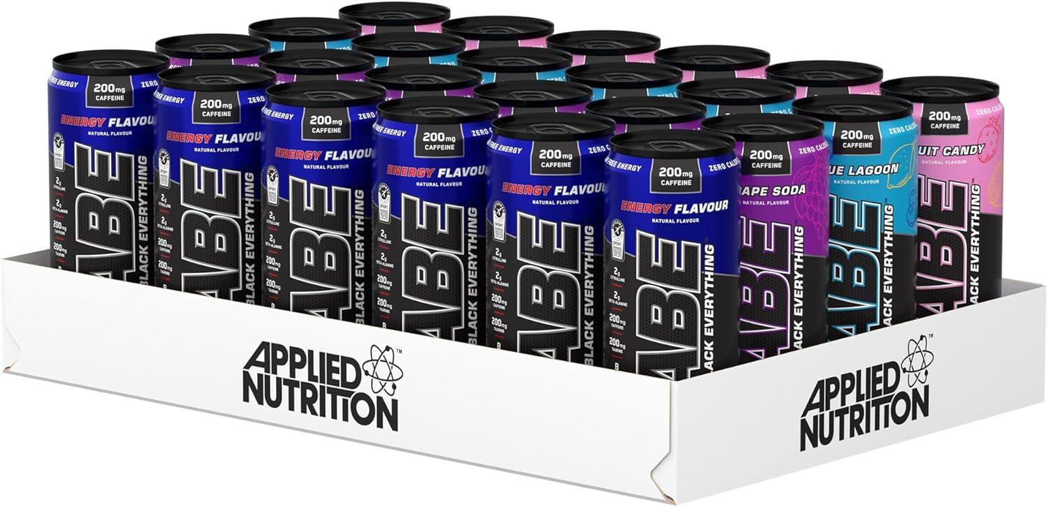 Applied Nutrition Abe Pre Workout Cans - All Black Everything Energy + Performance Drink, Abe Carbonated Beverage Sugar Free With Caffeine (Pack Of 24 Cans X 330Ml) (Mix & Match)