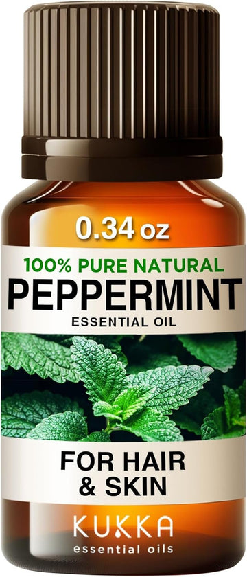 Kukka Peppermint Oil For Hair - 100% Natural Mint Essential Oils - Natural Peppermint Essential Oil For Diffuser, Skin, Hair, Personal Care - Fresh, Minty Scent - Soap Making & Diy (0.34 Fl Oz)