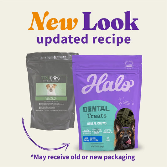 Halo Herbal Dental Treats, Natural, Dental Health, For Large Dogs 25 Lbs And Up, 24.5-Oz Pouch, (30 Count)