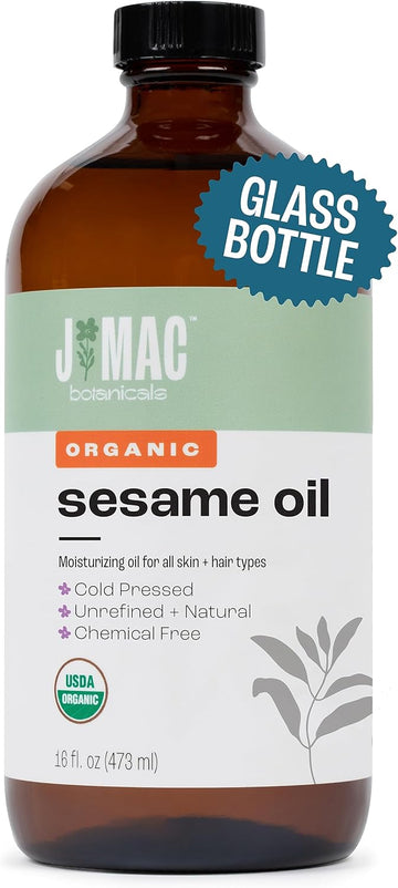 J Mac Botanicals, Organic Sesame Oil, Glass Bottle