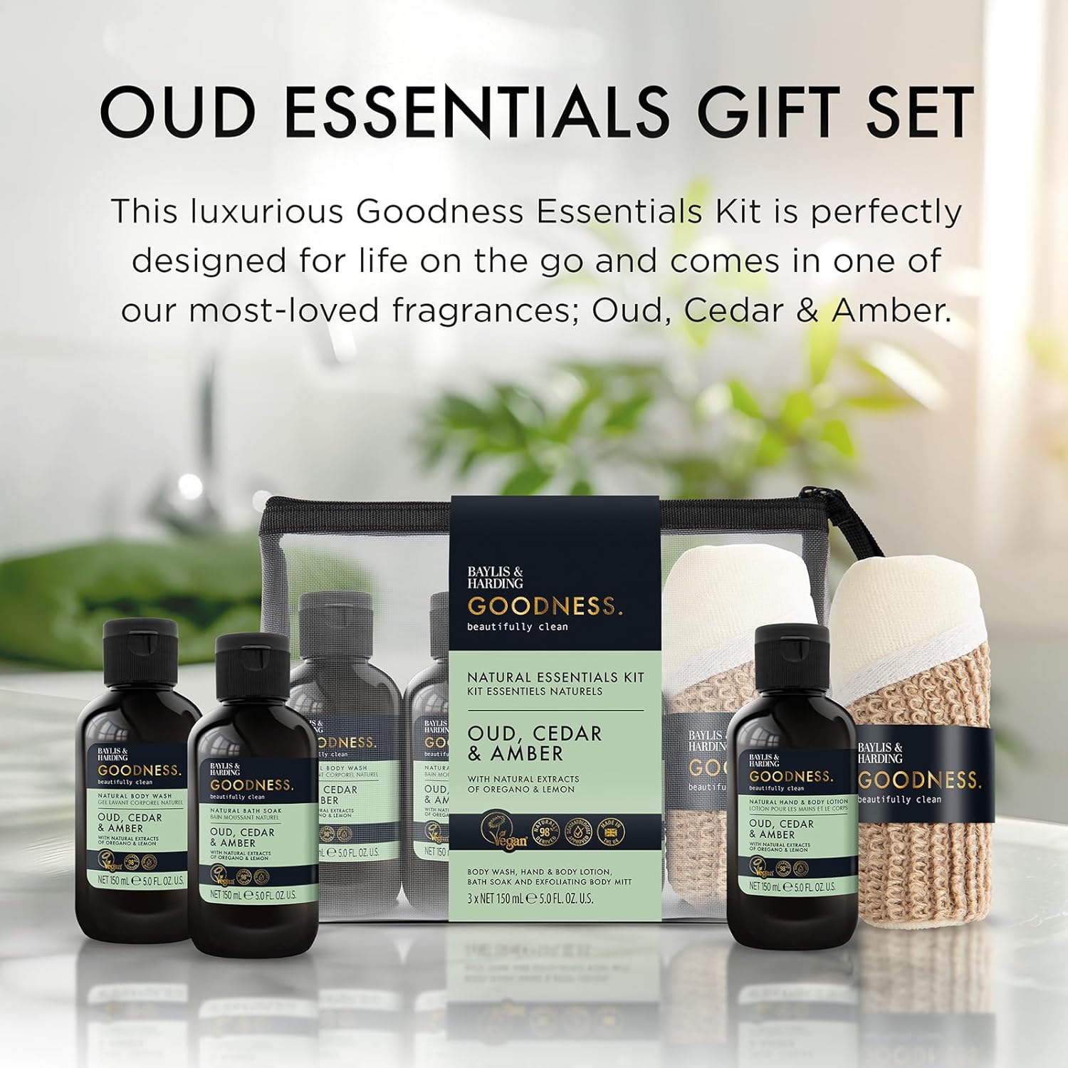 Baylis & Harding Goodness Oud, Cedar & Amber Essentials Gift Set - Vegan Friendly (Pack of 1) : Amazon.co.uk: Beauty