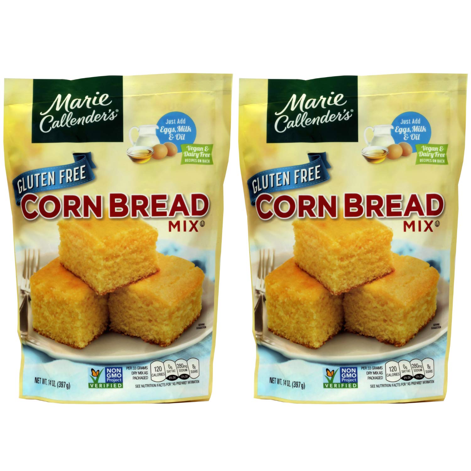 Marie Callender’s CornBread Mix, GLUTEN FREE, 14OZ BAG. Add Eggs, Milk, Oil. Then Mix and Bake. Makes 8” Loaf (Pack of 2)