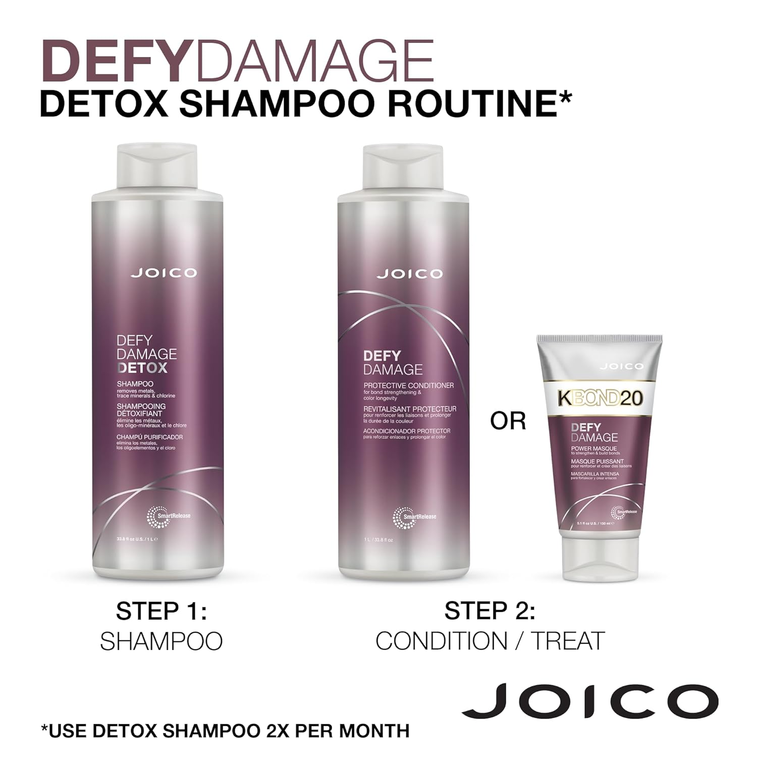 Joico Defy Damage Detox Shampoo | Removes Chlorine, Hard Water Residue, Product Buildup, Metals, & Trace Minerals | Strengthens Bonds & Preserves Hair Color | Vegan | Sulfate-Free | 33.8 Fl Oz : Beauty & Personal Care