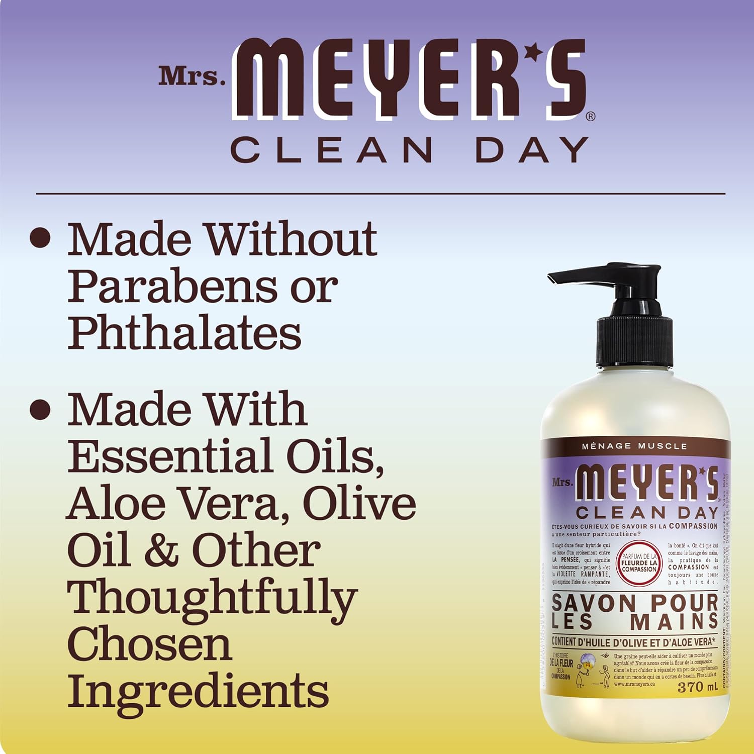 MRS. MEYER'S CLEAN DAY Hand Soap, Compassion Flower, Made with Essential Oils, 12.5 fl. oz : Beauty & Personal Care