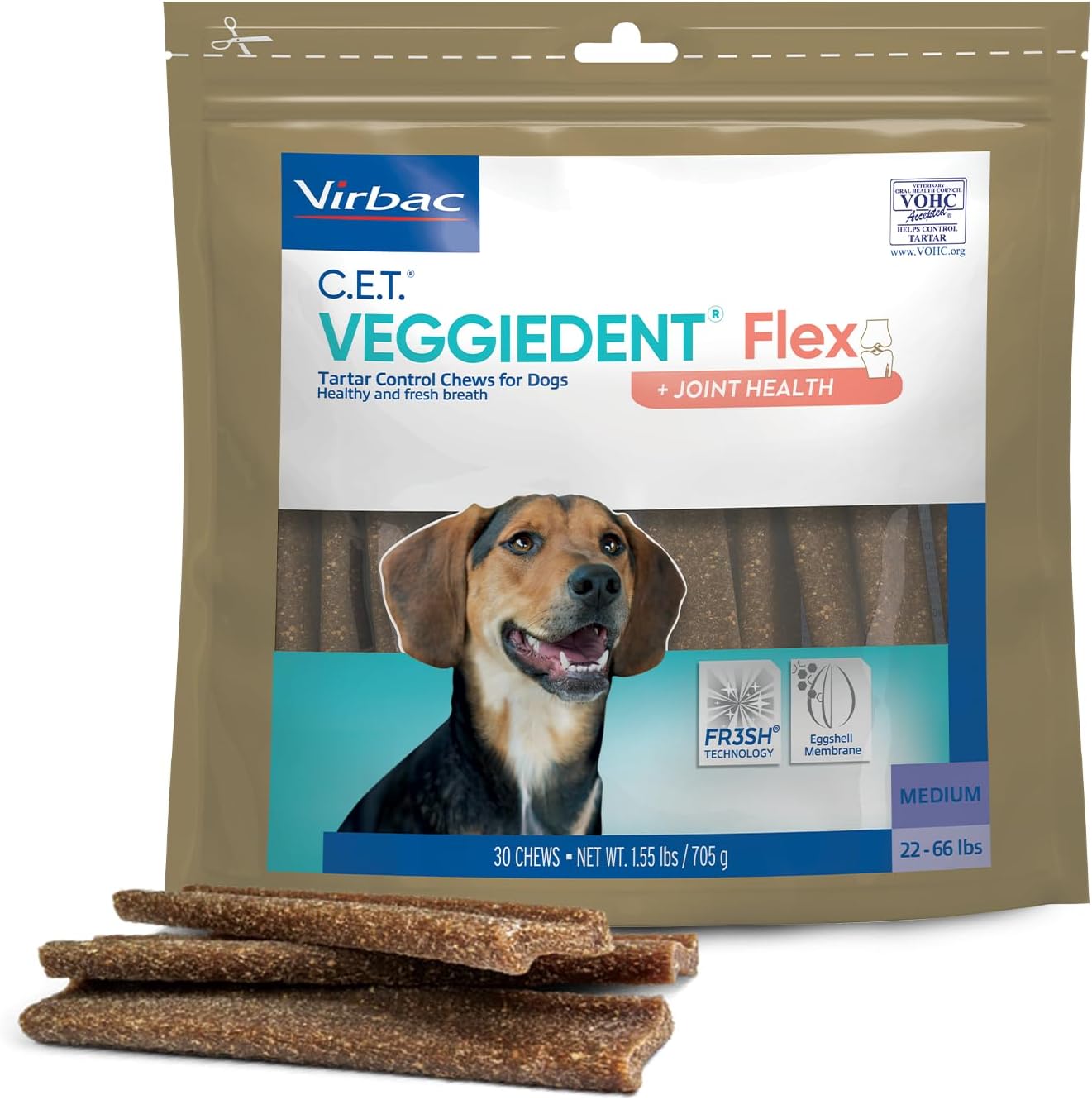 Virbac C.E.T. VEGGIEDENT Flex Tartar Control Chews for Dogs - Medium