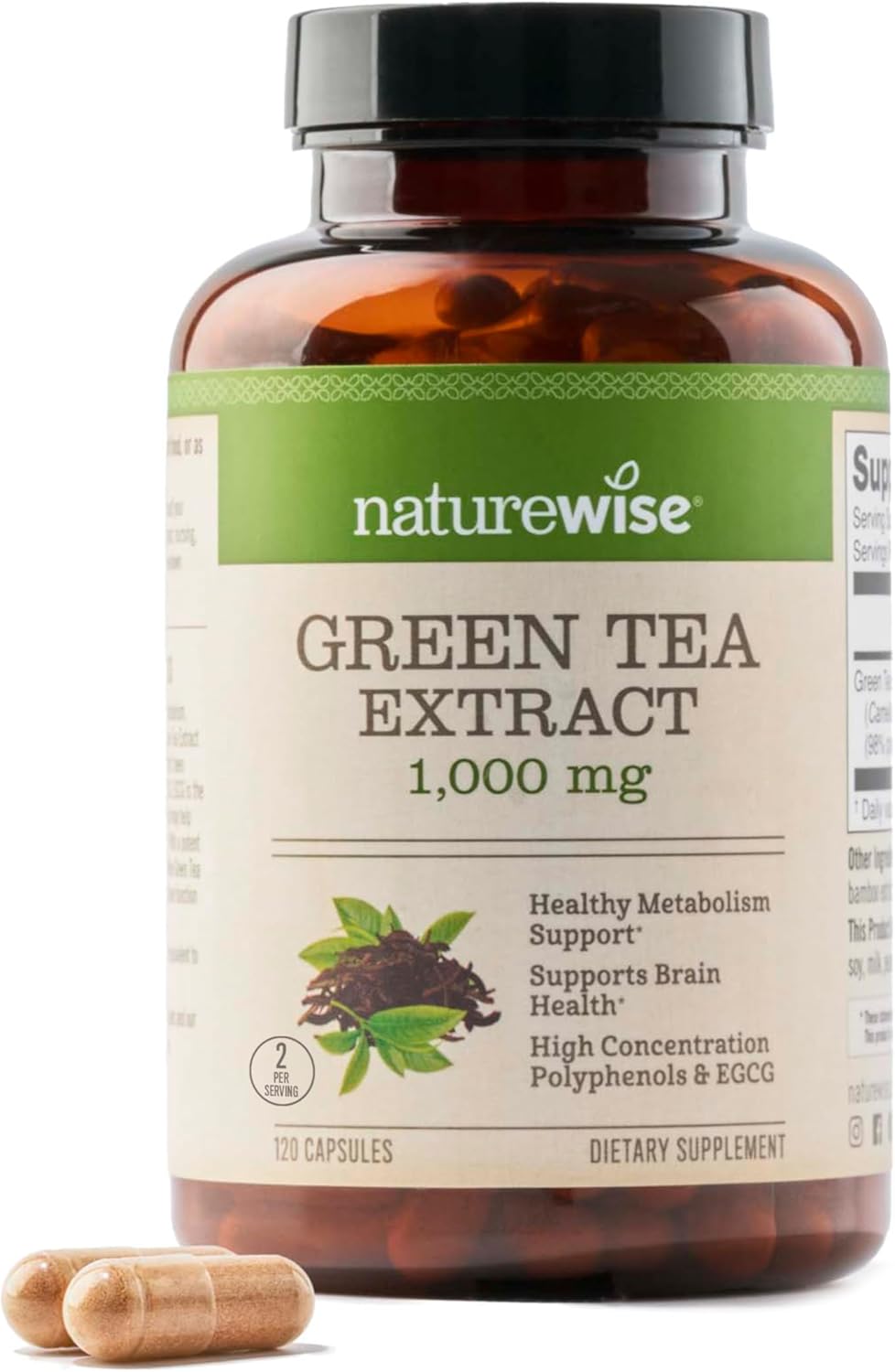 Naturewise Green Tea Extract Capsules 1000 Mg - 50% Egcg & 98% Polyphenols - Extra Strength Antioxidants For Heart Health And Energy - Vegan, Gluten Free, Non-Gmo - 120 Count[3-Month Supply]