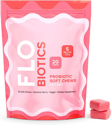 Flo-Biotics Probiotic Soft Chews For Digestive Health, Healthy Gut Flora & Occasional Constipation Relief  Vegan Digestive Health Probiotic Gummies Gut Supplement Berry Flavor - 30 Count (Pack Of 1)