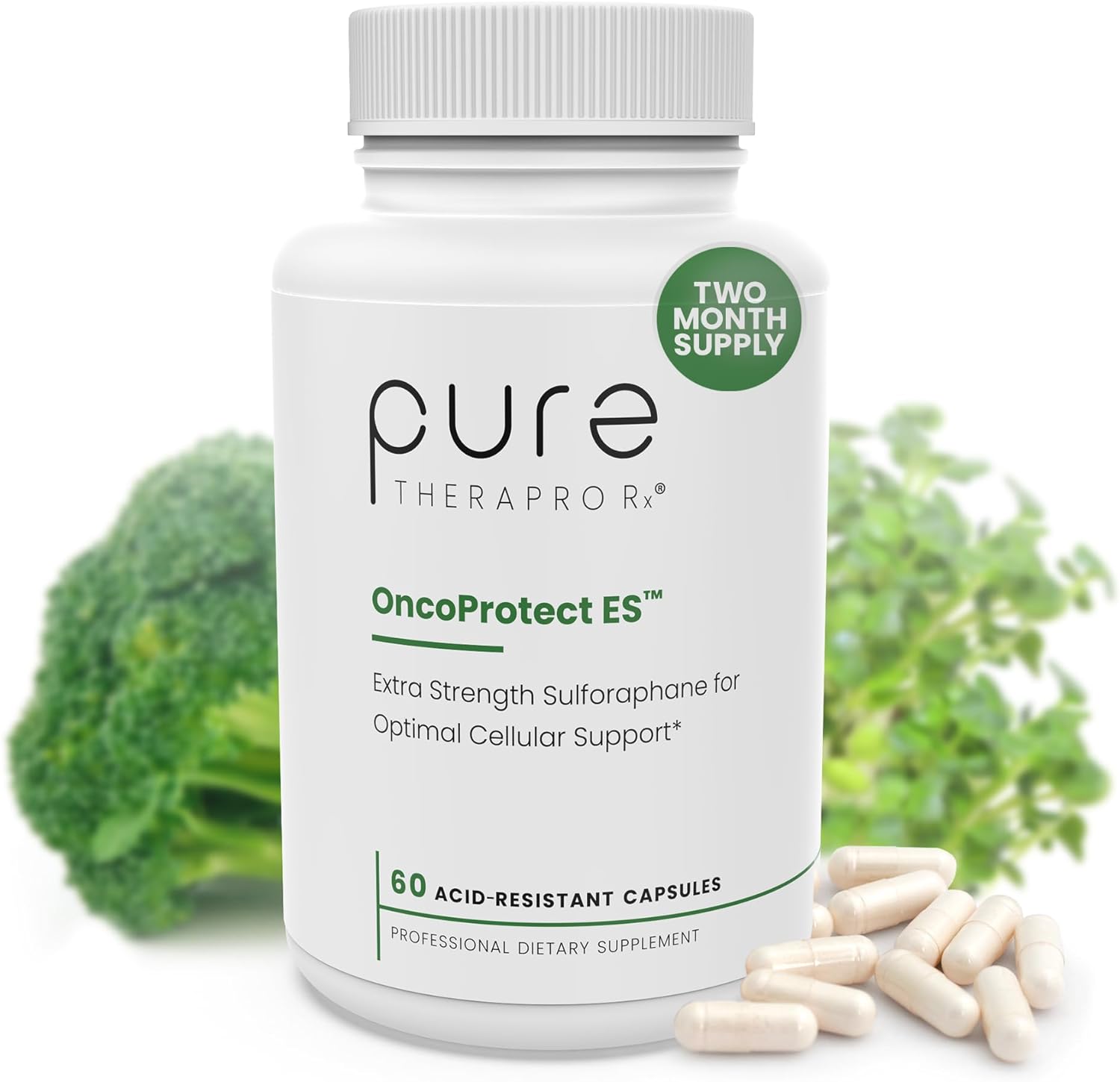 OncoProtect ES *HIGH DOSE* 60 VCaps | 60mg of Sulforaphane Per Capsule | Patented Activated BroccoRaphanin Broccoli Seed Extract Converted by Myrosinase | Zero Fillers, Vegan, Pharma Grade