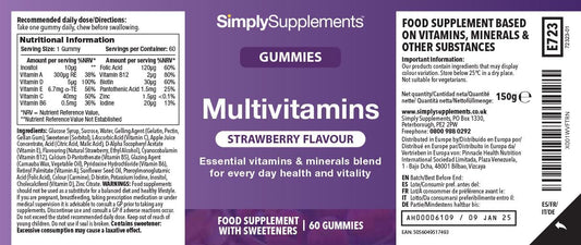 Multivitamin Gummies | Strawberry Flavour | Vitamin A, B, C, D & E Plus Minerals | 60 Gummies