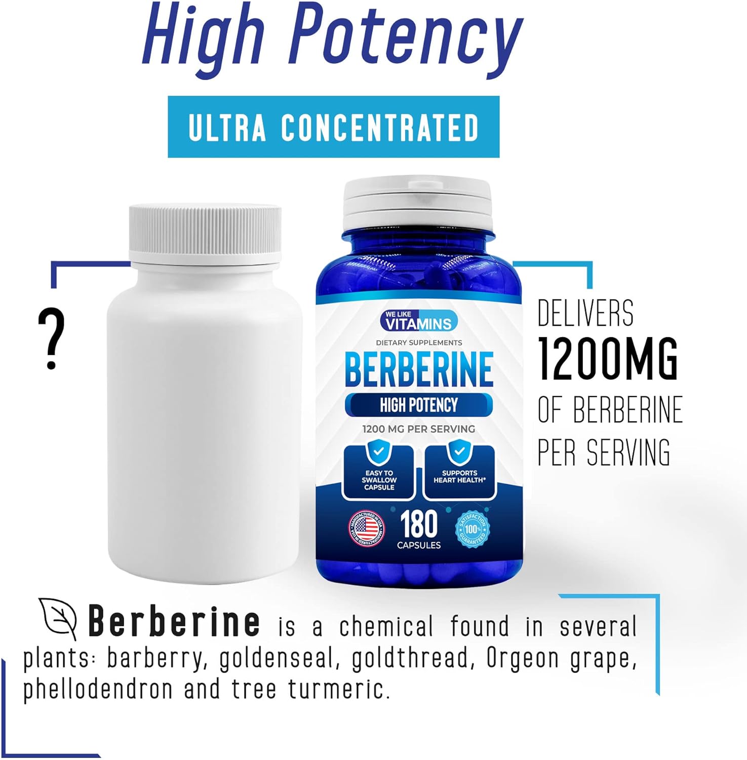 We Like Vitamins Berberine 1200mg Pure Max Strength - 180 Berberina Gluten-Free Vegetarian Capsules - 1200mg per Serving Berberine Supplement, 90 Servings of Berberine HCL1200mg : Health & Household