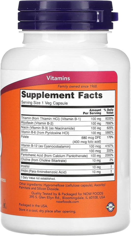 Now Foods Supplements, Vitamin B-100, Energy Production*, Nervous System Health*, 100 Veg Capsules