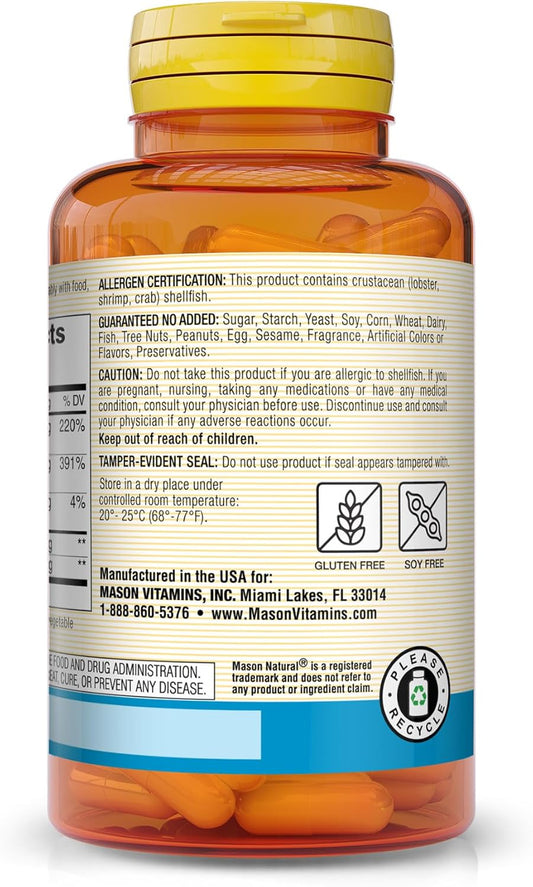 Mason Natural Glucosamine Chondroitin 1500/1200 3 Per Day With Vitamin C, Supports Joint Health, Improved Flexibility And Mobility, 180 Capsules