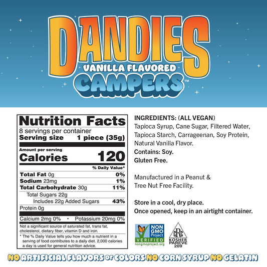 Dandies Jumbo Campers Vegan Marshmallows, No Artificial Flavorings, Food Dyes, Corn Syrup, Or Gelatin, Perfect For Roasting, S’Mores, Or Snacking (Jumbo)