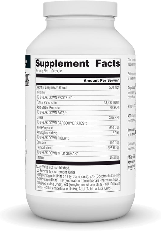 Source Naturals Essential Enzymes 500Mg, Bio-Aligned Multiple Enzyme Supplement Herbal Defense For Digestion, Gas, Constipation & Bloating Relief - Supports A Strong Immune System* - 360 Capsules