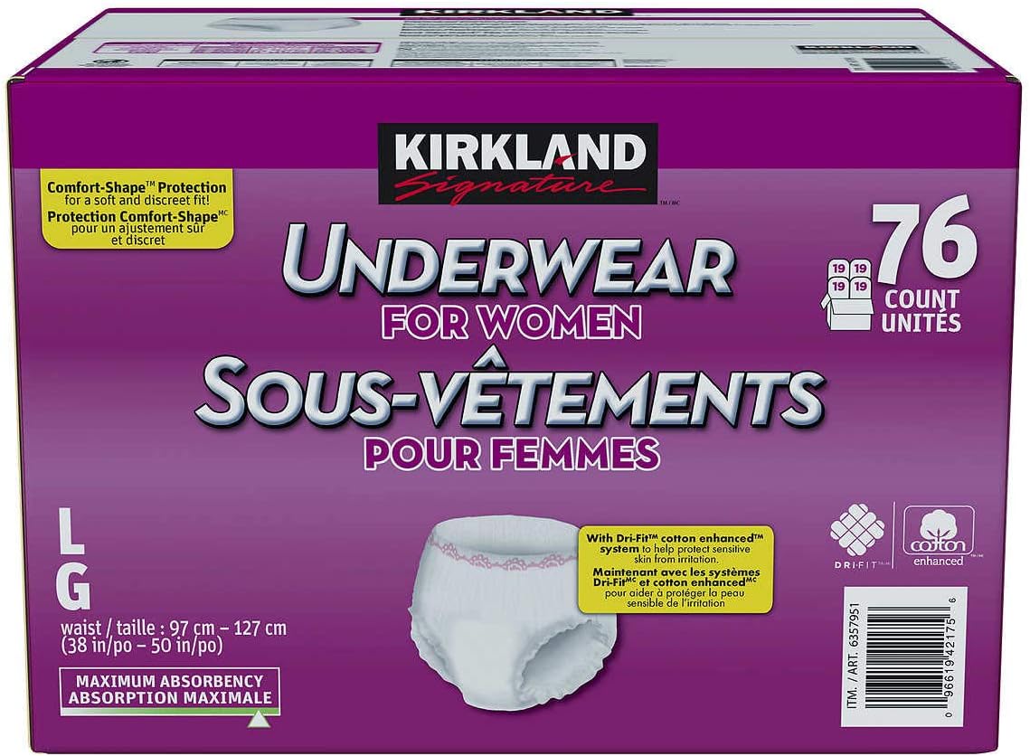 Kirkland Signature protective underwear for women, Large