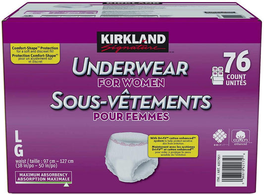 Kirkland Signature protective underwear for women, Large