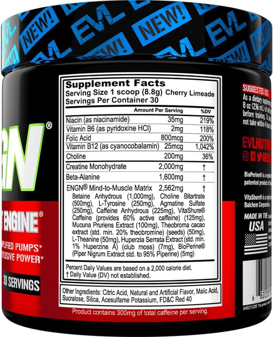 Evl Intense Pre Workout With Creatine - Pre Workout Powder Drink For Lasting Energy Focus And Recovery - Engn Energizing Pre Workout For Men With Beta Alanine Caffeine And L Theanine - Cherry Limeade