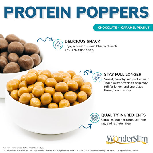 Wonderslim Popper Puff Snacks, Caramel Peanut, 170 Calories, 15G Protein, Gluten Free (7Ct)